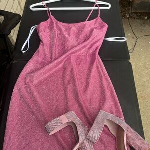 Elegant Strapless Pink Glitter Dress & shoes size 7